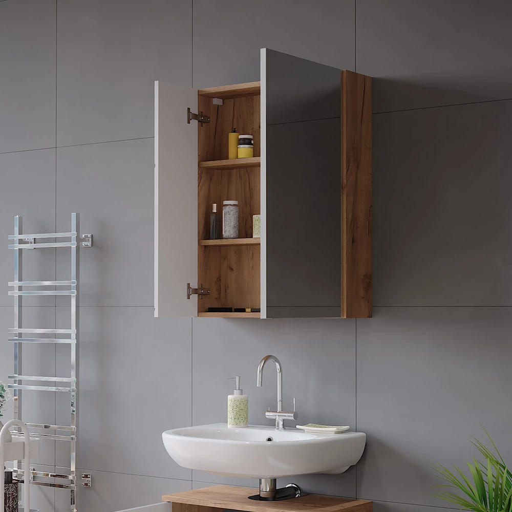 Vicco Mobile a specchio per il bagno Rovere Goldkraft/bianco lucido 60 x 75 cm, Irma