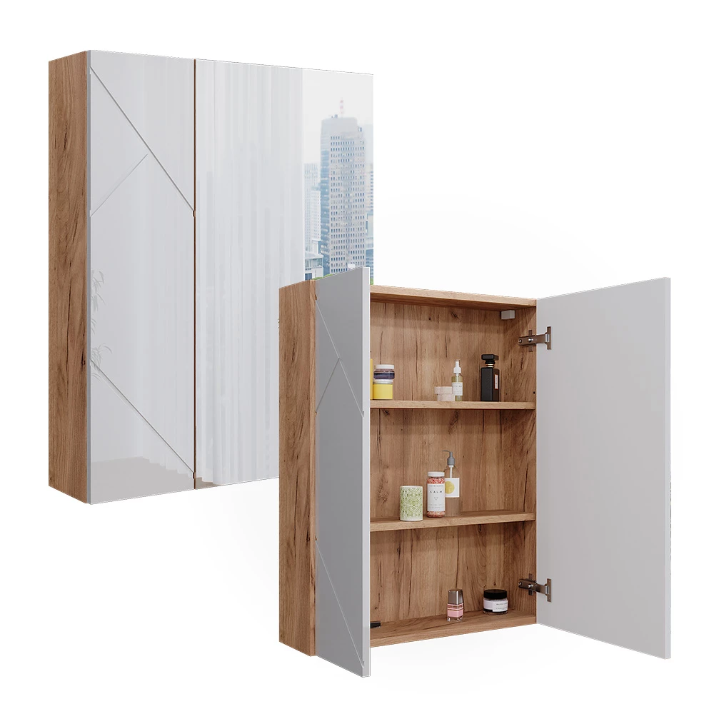 Vicco Mobile a specchio per il bagno Rovere Goldkraft/bianco lucido 60 x 75 cm, Irma