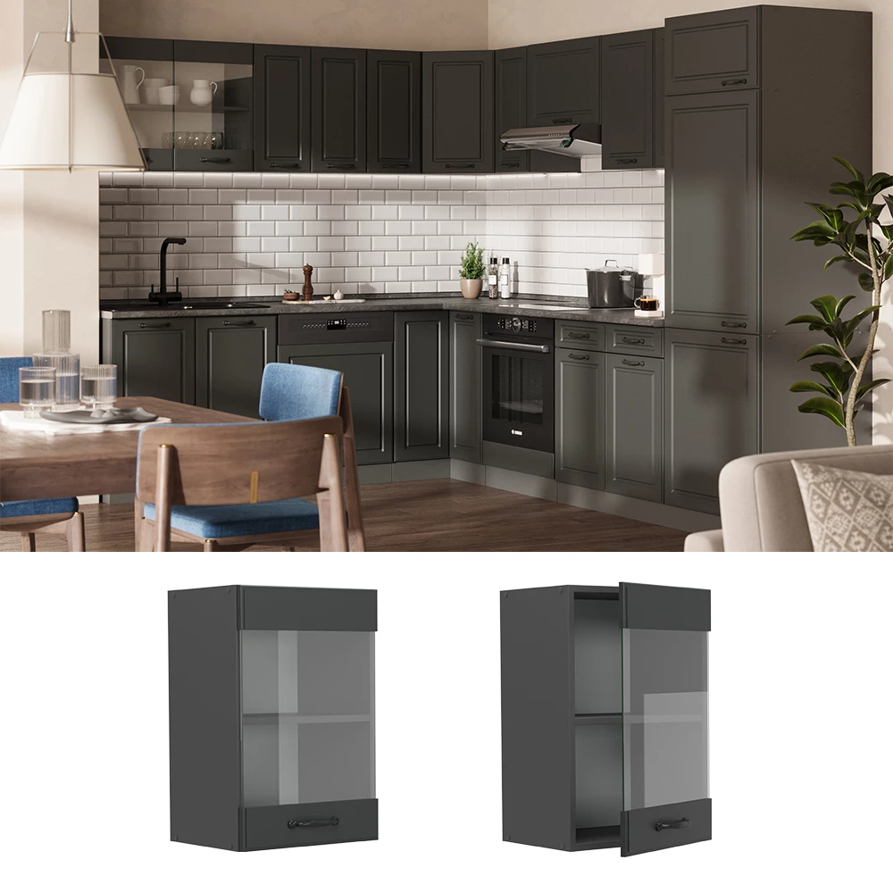 Meuble Haut Vitré Fame-Line Vicco – 40 Cm – Anthracite Chêne – Neuf
