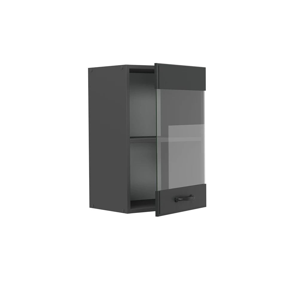 Glazen keukenkast in Antraciet landhuis on white background with decorative elements