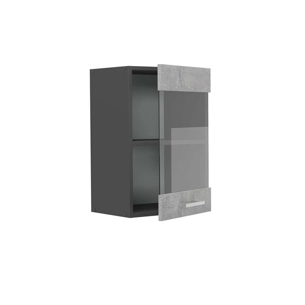 Glazen keukenkast in Beton on white background with decorative elements