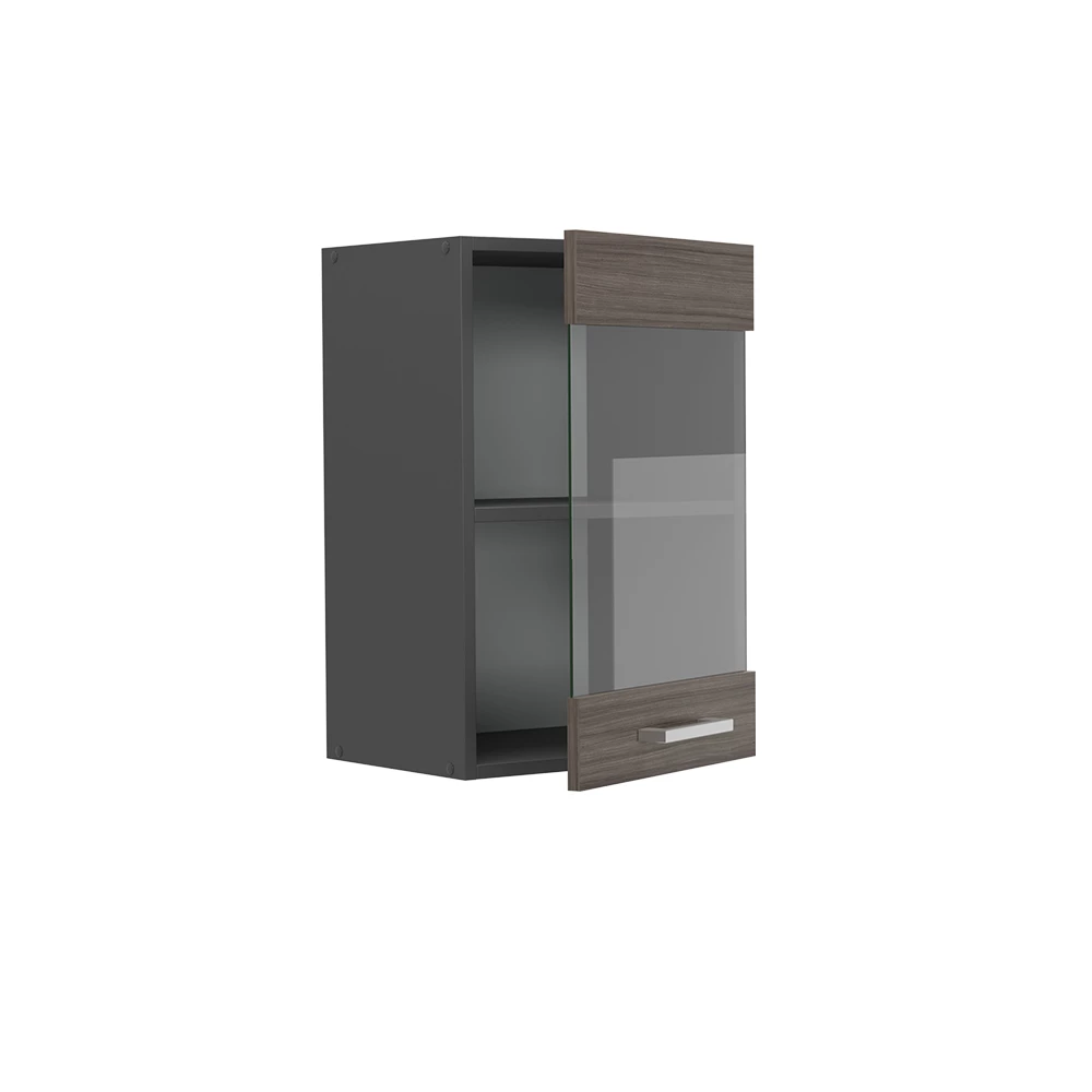 Glazen keukenkast in Edel grijs on white background with decorative elements