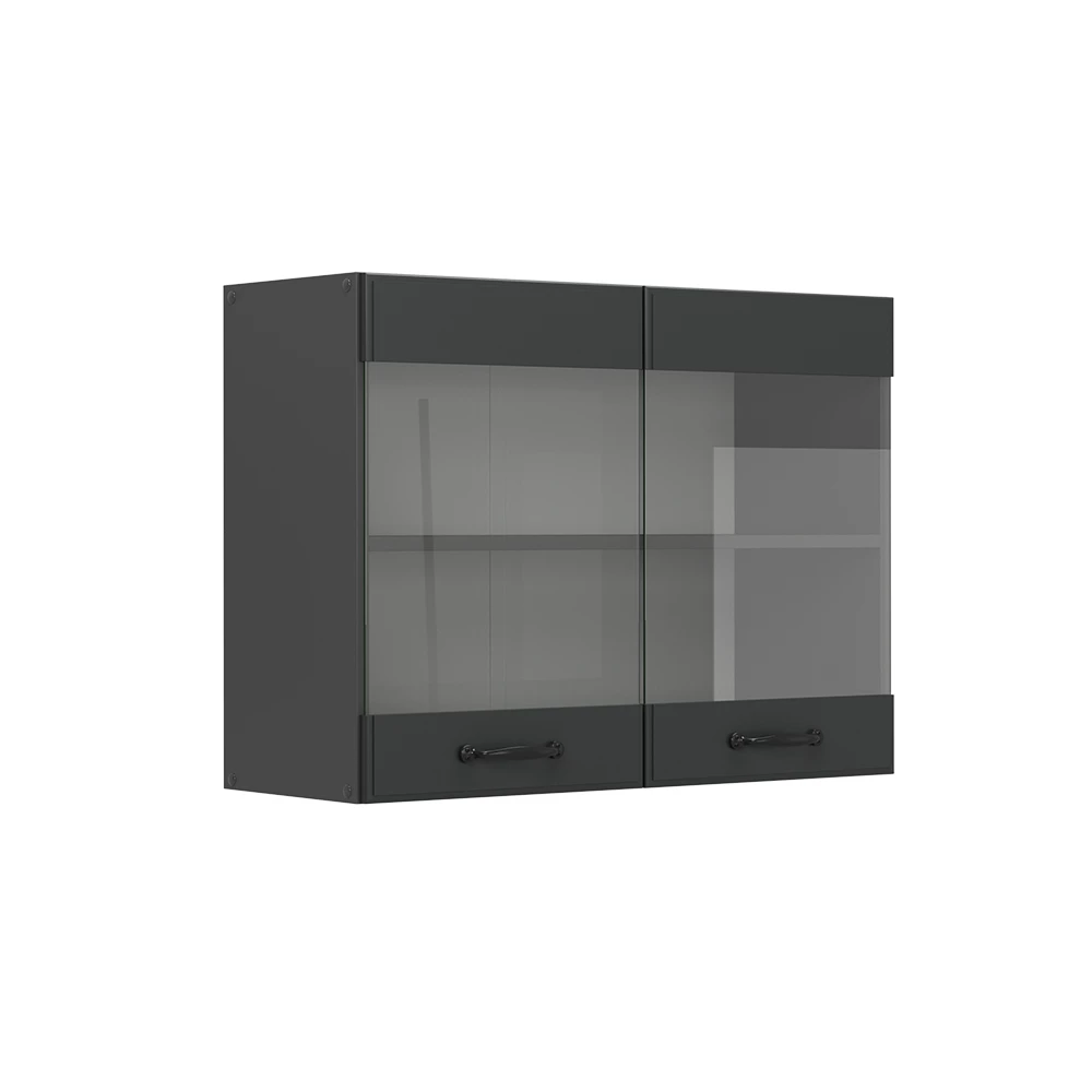 Glazen keukenkast in Antraciet landhuis on white background