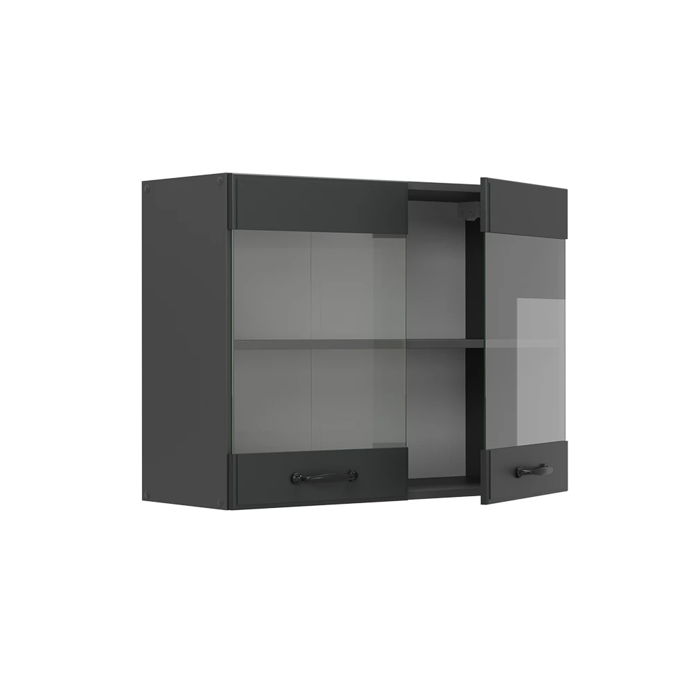 Glazen keukenkast in Antraciet landhuis on white background with decorative elements