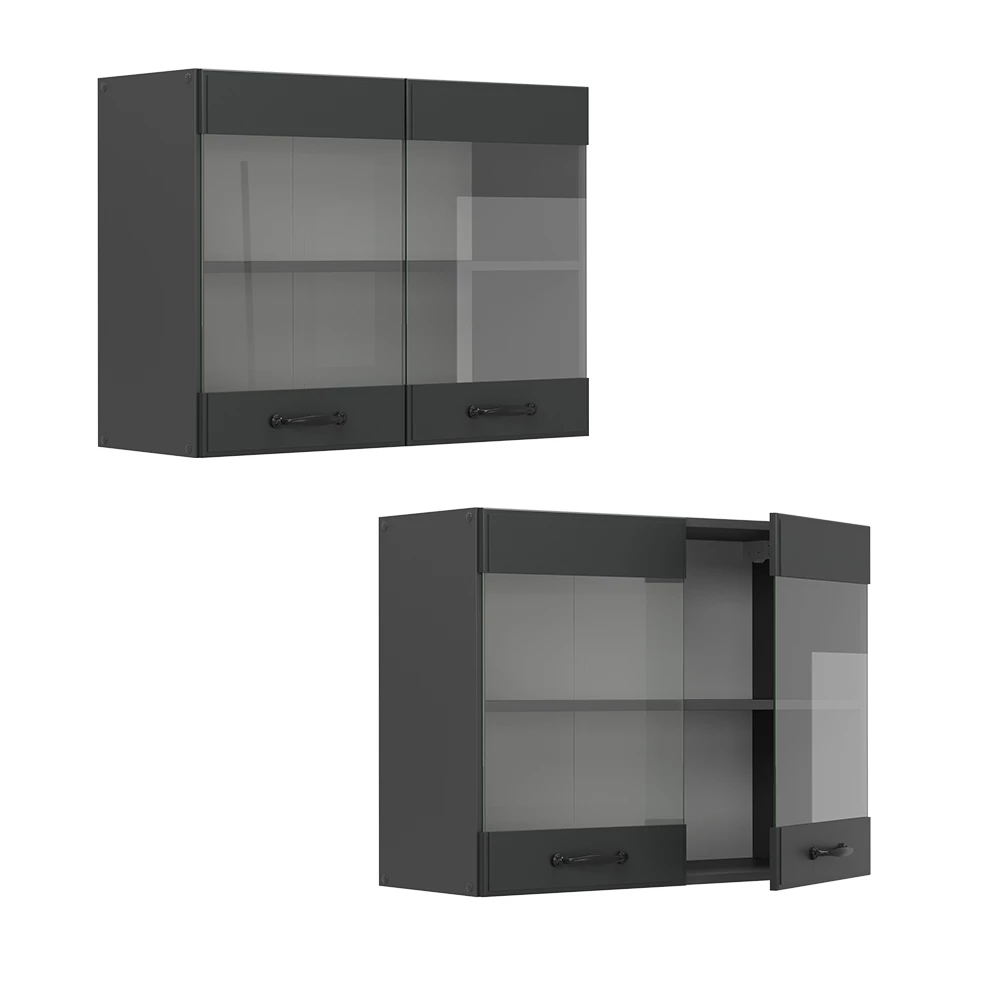 Glazen keukenkast R-Line Antraciet landhuis 80 cm Vicco