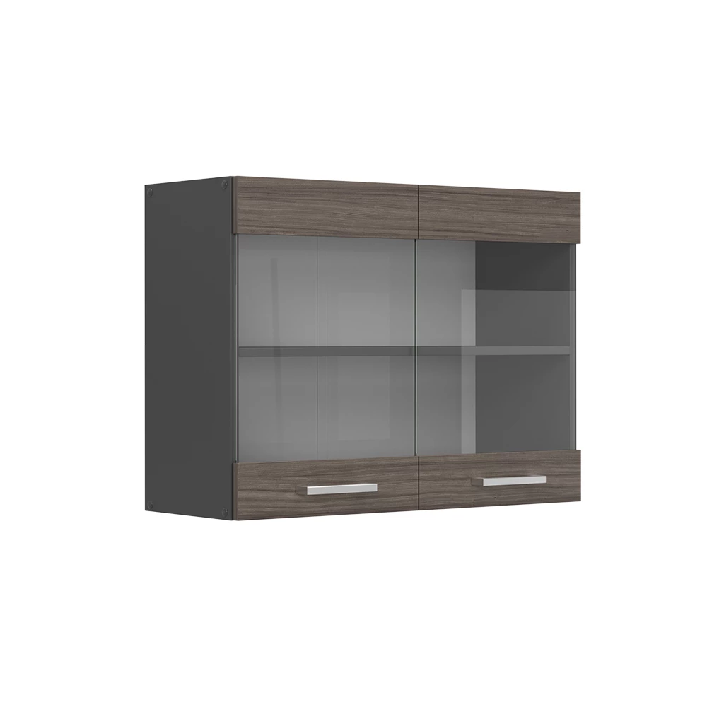 Glazen keukenkast in Edel grijs on white background