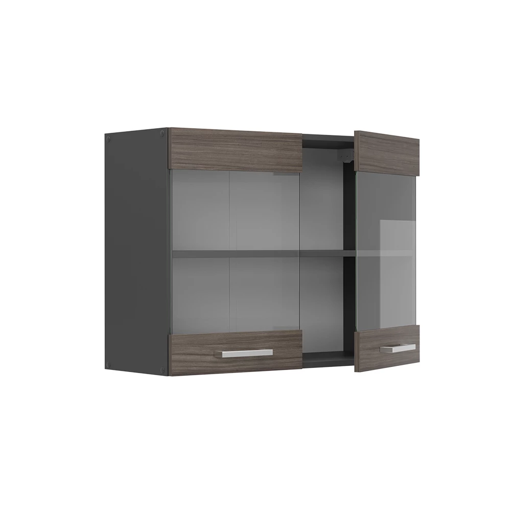 Glazen keukenkast in Edel grijs on white background with decorative elements