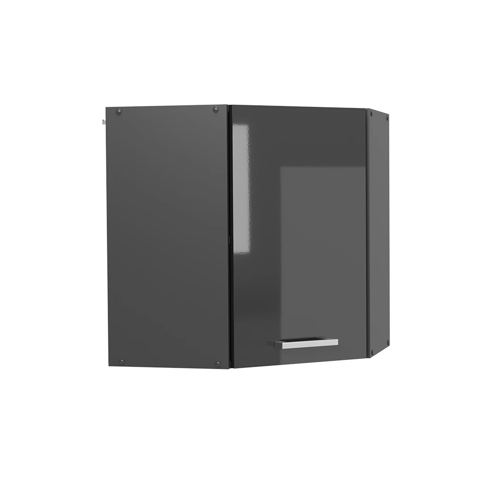 Armario colgante de esquina en Antracita alto brillo sobre fondo blanco