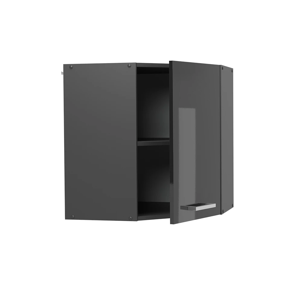 Armario colgante de esquina en Antracita alto brillo sobre fondo blanco