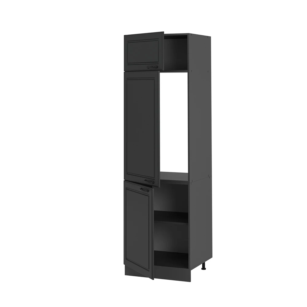 Armoire pour frigo en Anthracite campagne sur fond blanc avec des éléments décoratifs