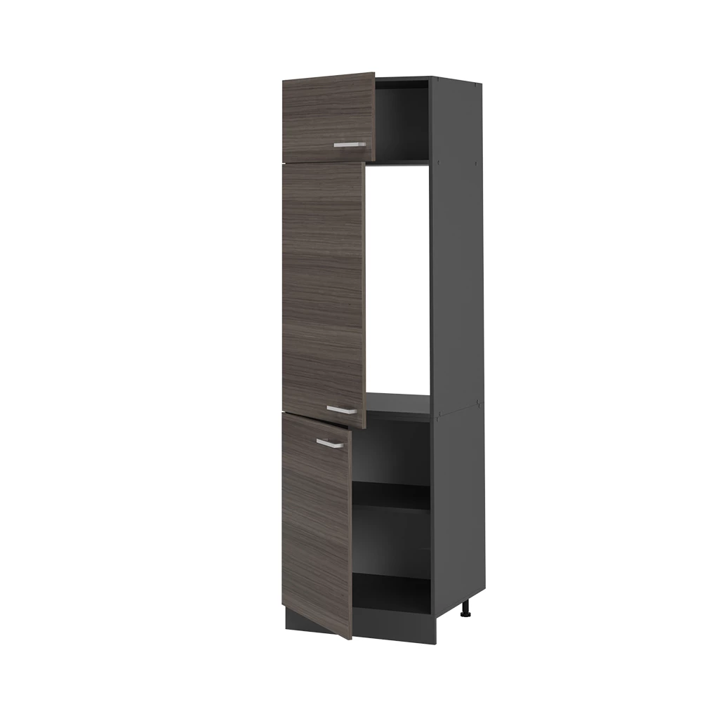Armoire pour frigo en Gris noble sur fond blanc avec des éléments décoratifs