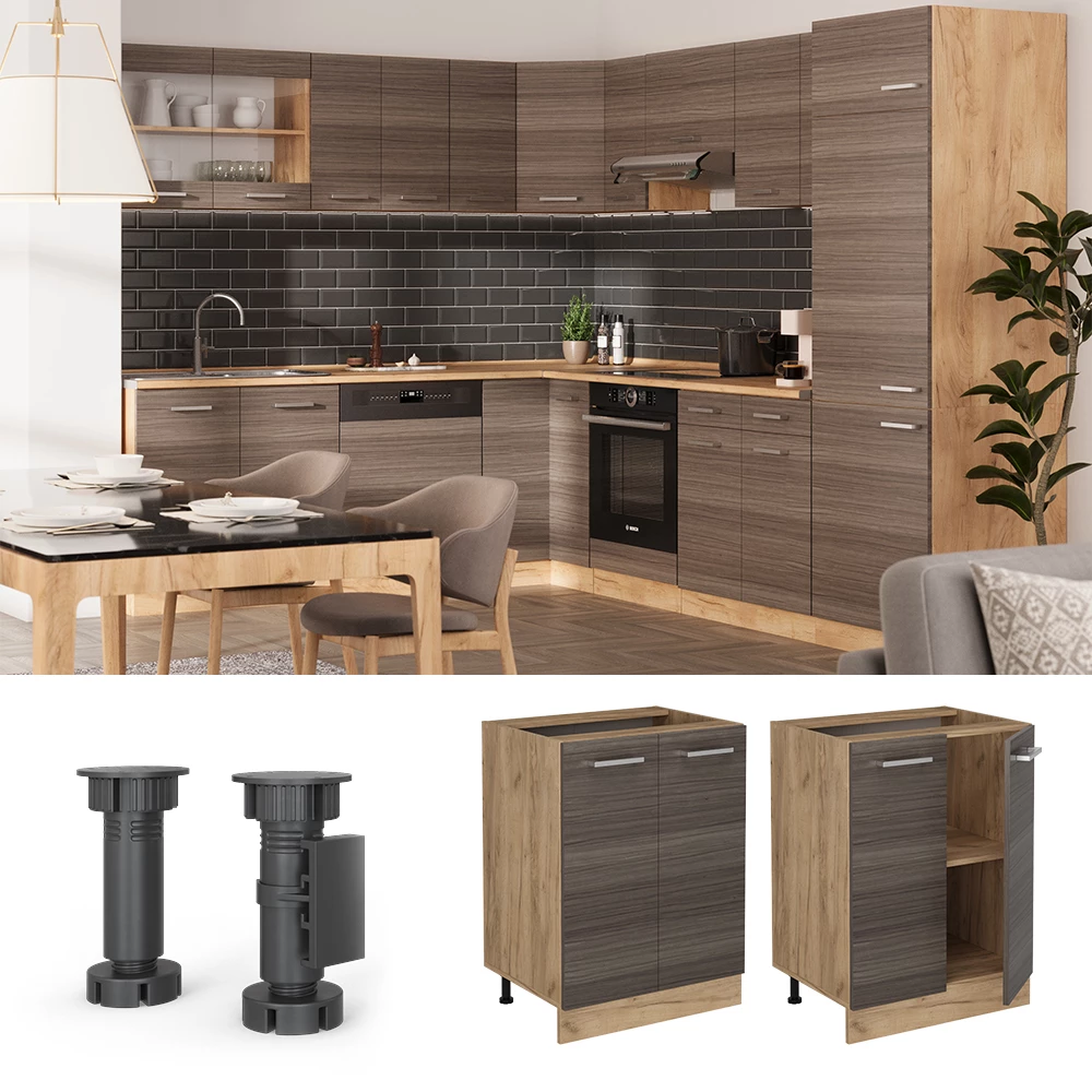 Vicco Armário inferior de cozinha Cinza nobre 60cmsem bancada, R-Line