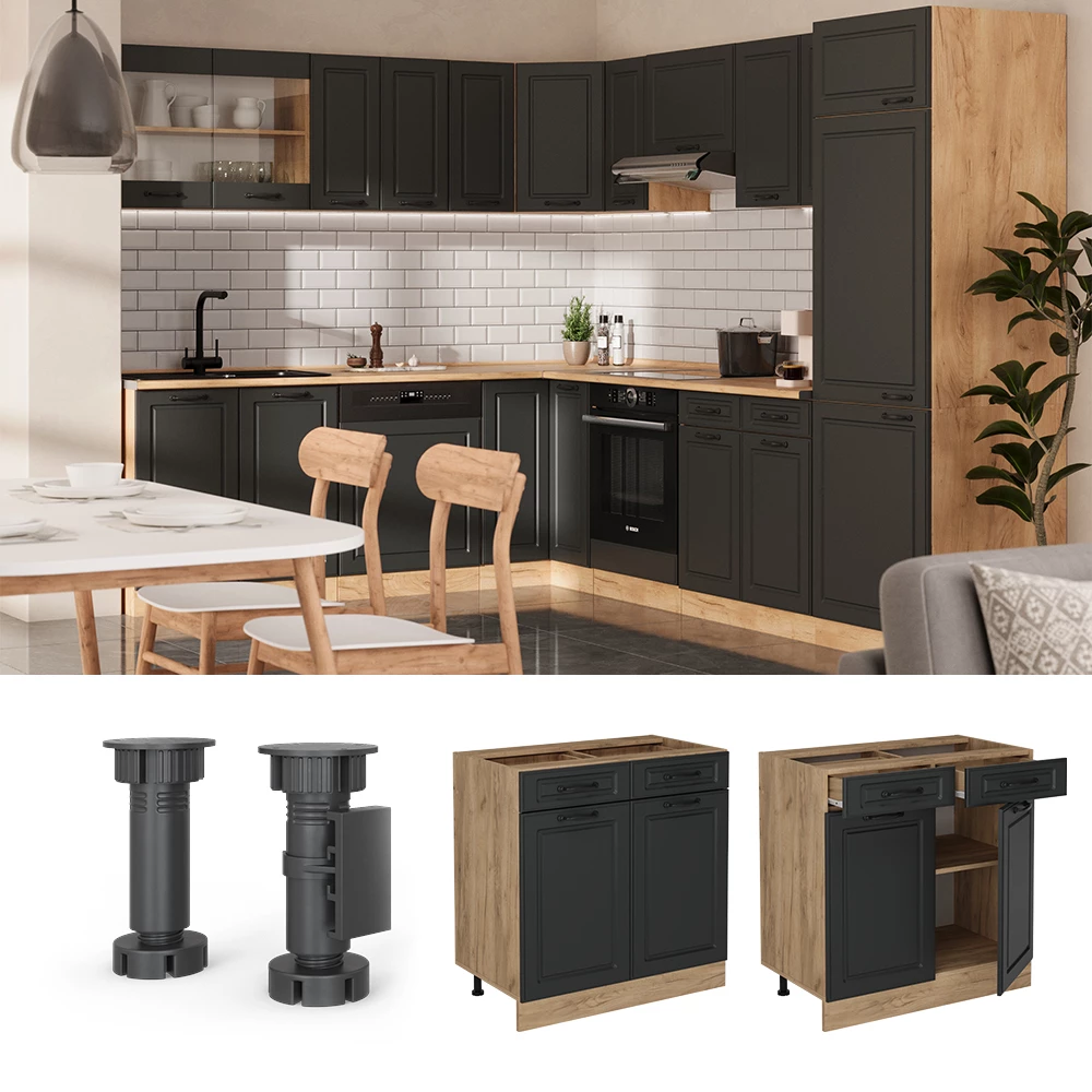 Vicco Dulap de bază pentru bucătărie Casă de țară antracit 80cm, AP Stejar, R-Line