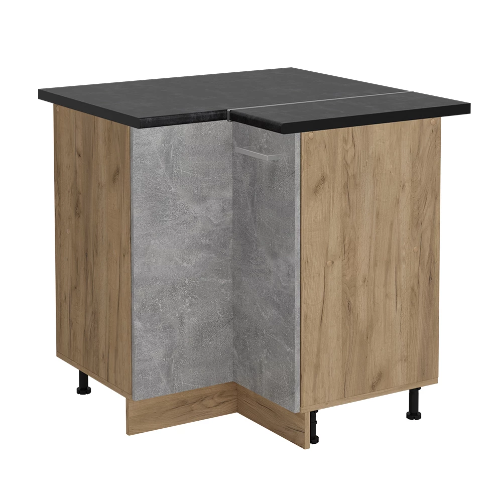 Eckunterschrank in Beton auf weißem Hintergrund