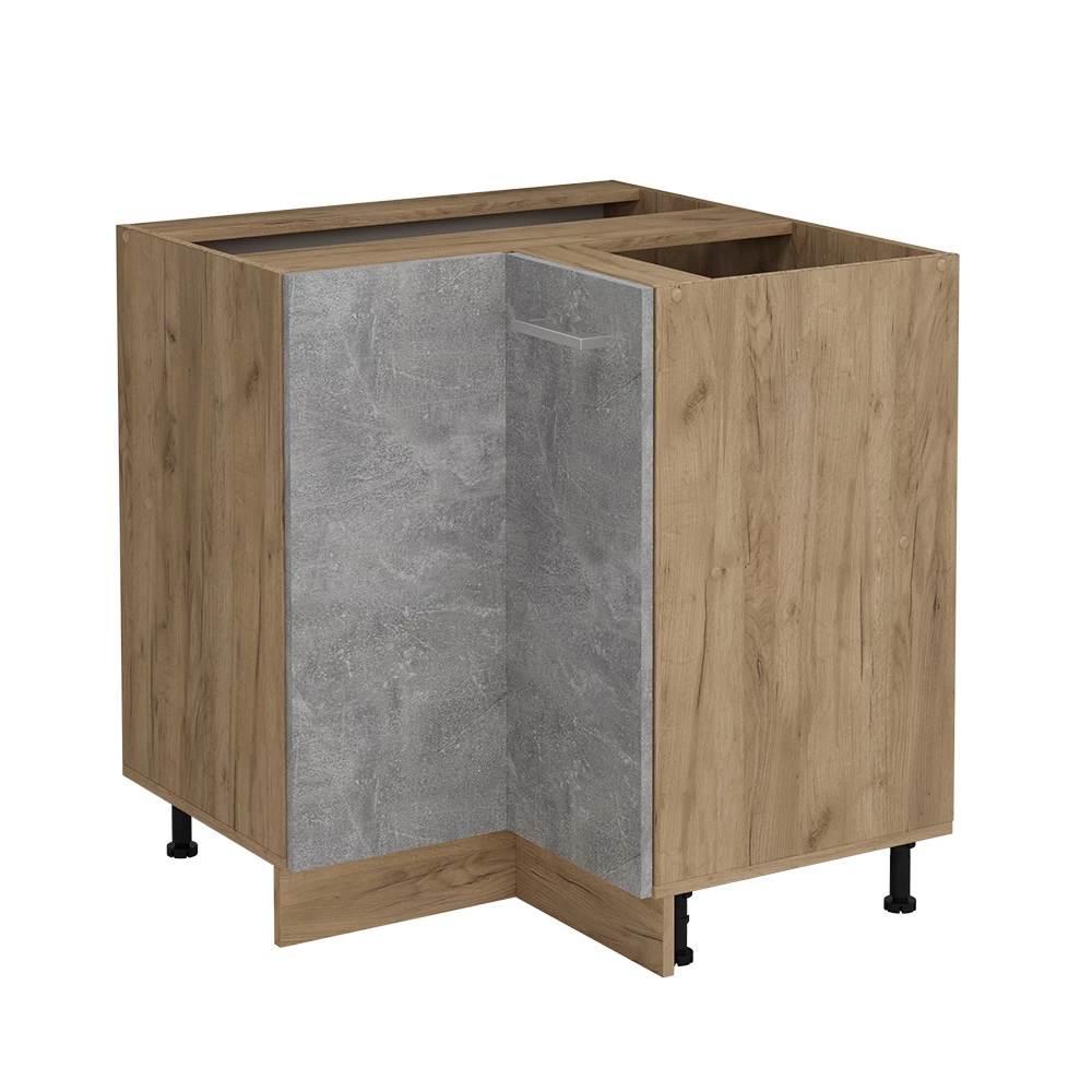 Eckunterschrank in Beton auf weißem Hintergrund