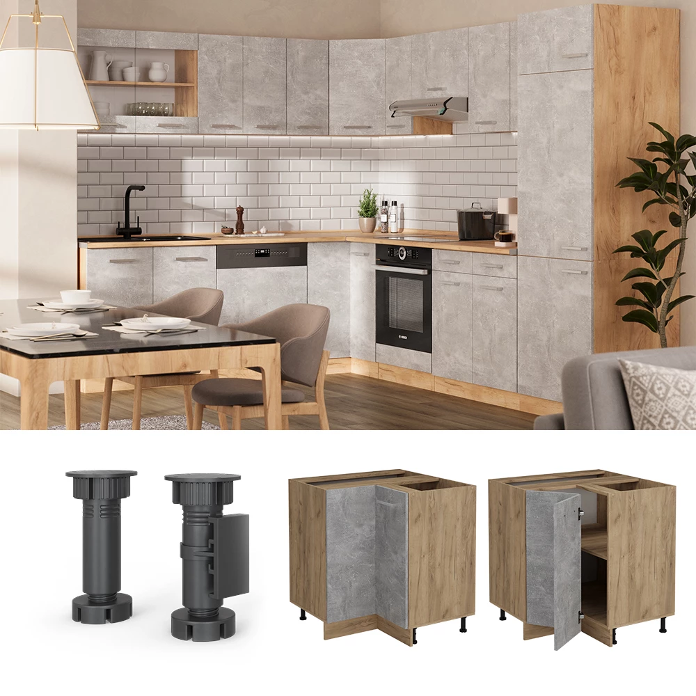 Eckunterschrank in Beton auf weißem Hintergrund