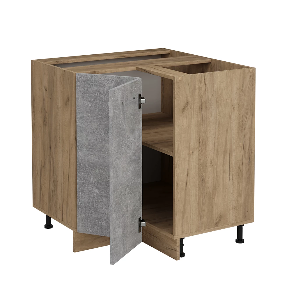 Hoekkast in Beton on white background with decorative elements