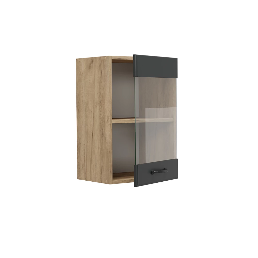 Glazen keukenkast in Antraciet landhuis on white background with decorative elements