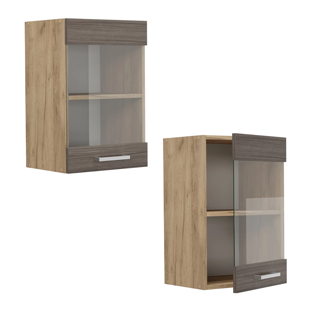 Glashängeschrank R-Line Edelgrau/Goldkraft Eiche 40 cm Vicco