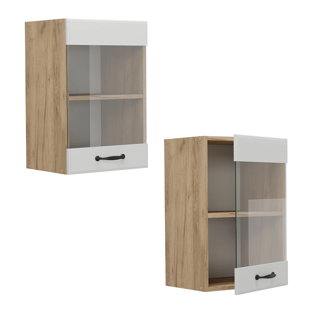 Glashängeschrank R-Line Weiß Landhaus/Goldkraft Eiche 40 cm Vicco