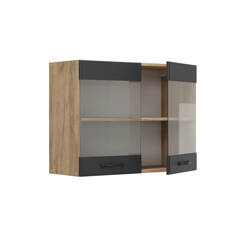 Glazen keukenkast in Antraciet landhuis on white background with decorative elements