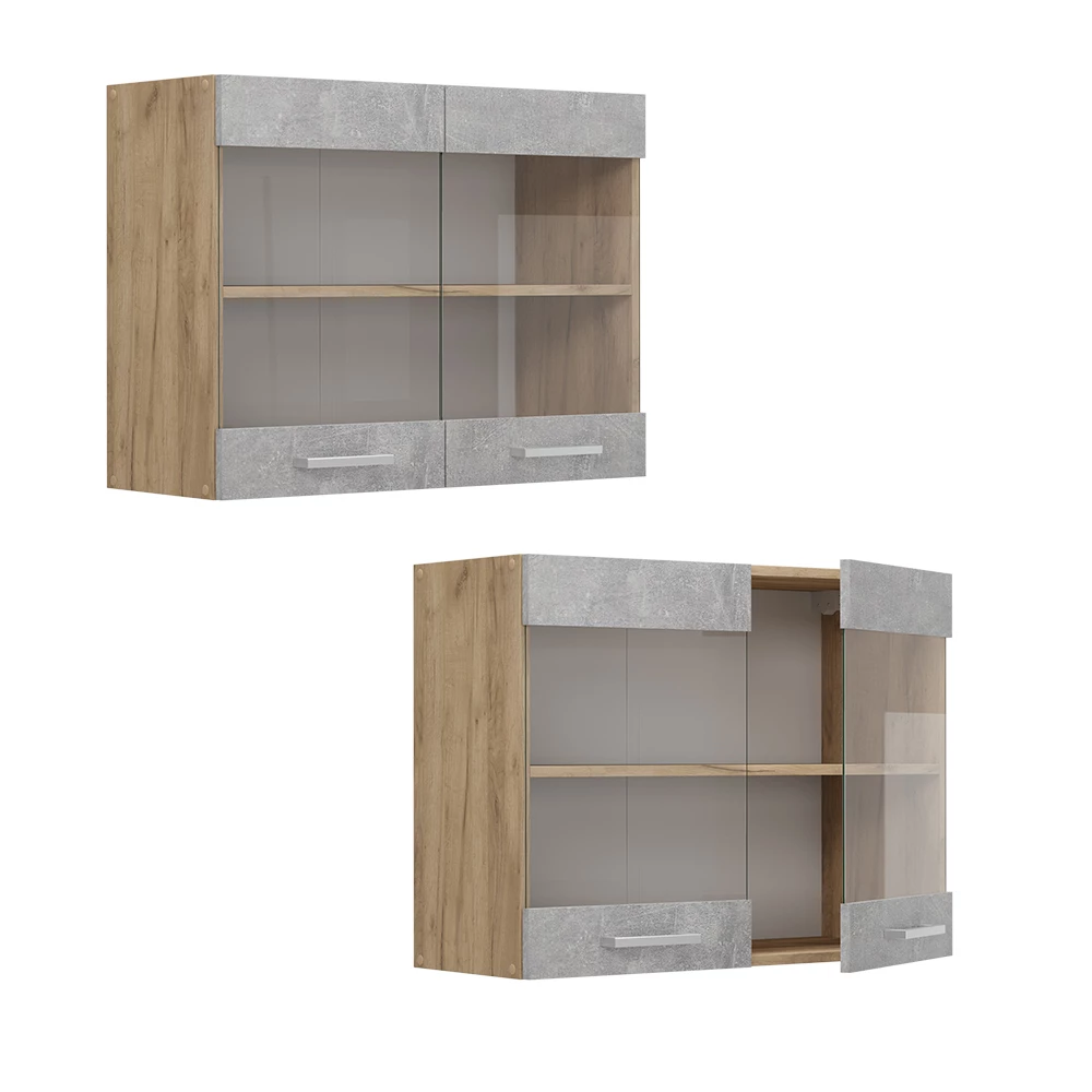 Küchenglasschrank R-Line Beton 80 cm Vicco