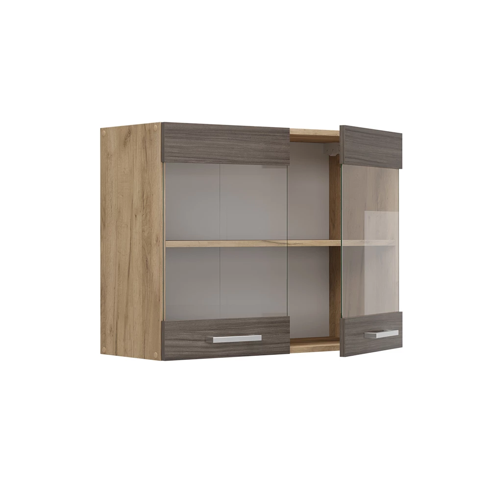 Glazen keukenkast in Edel grijs on white background with decorative elements