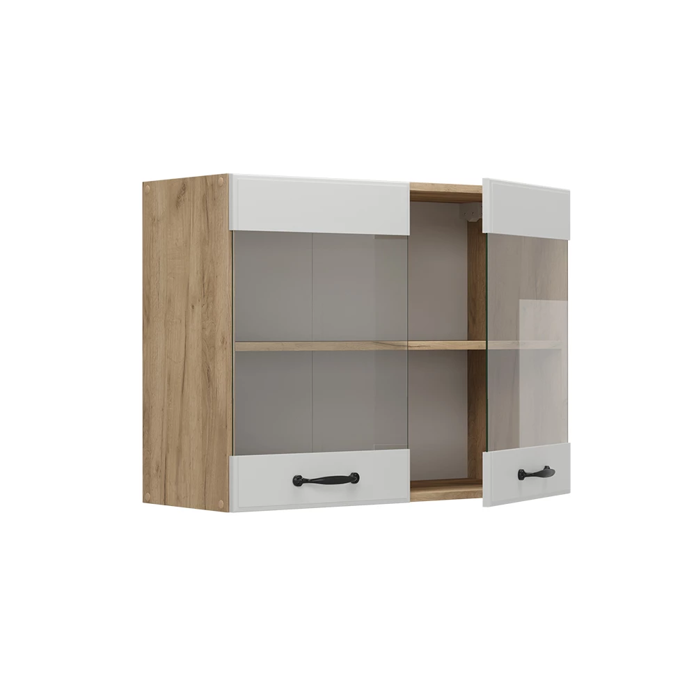 Glazen keukenkast in Wit Landhuis on white background with decorative elements