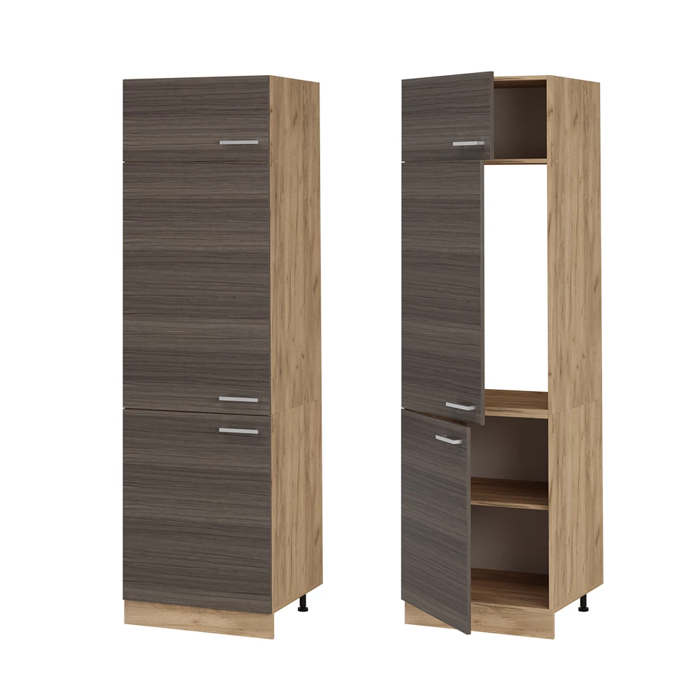 Kühlumbauschrank R-Line Edelgrau/Goldkraft Eiche 60 cm Vicco