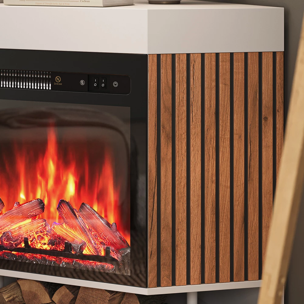 livinity® Elektrokamin Weiß 100 cm mit realistischem Flammeneffekt und Heizung 1800W, Lynea