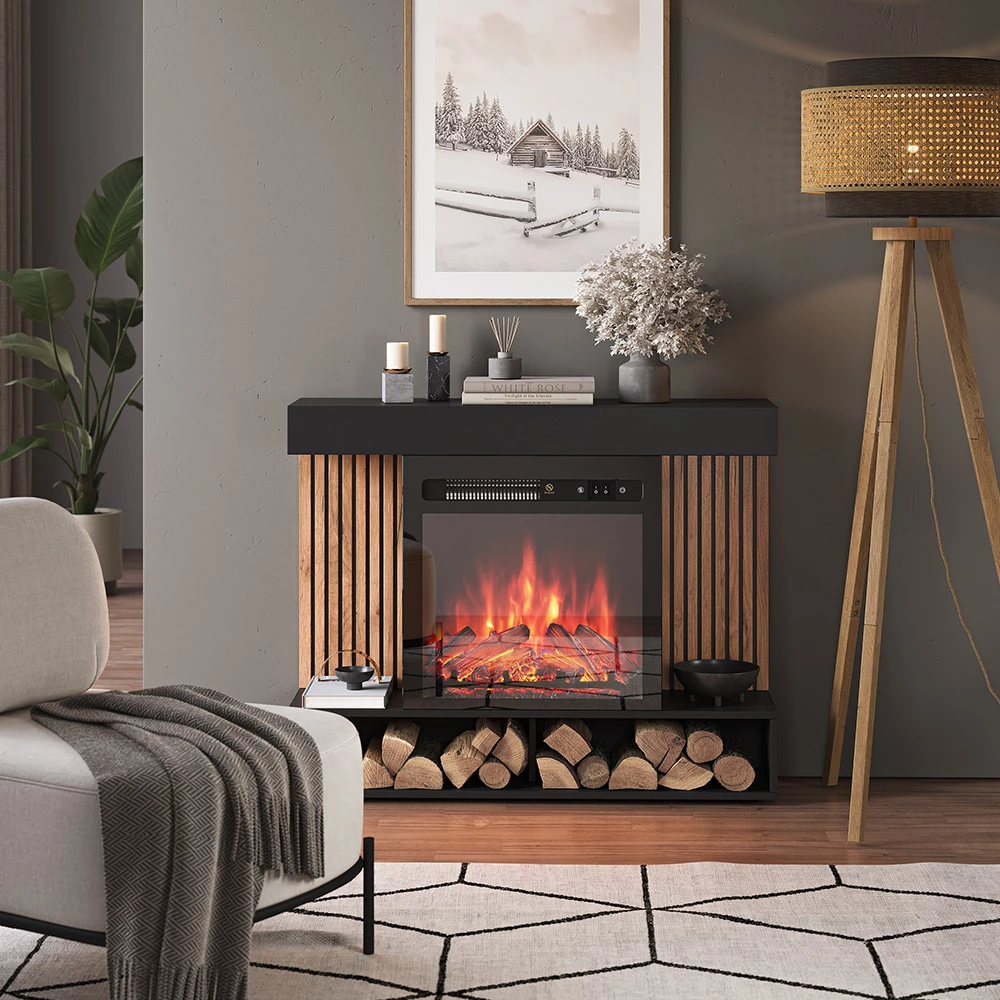 Vicco Elektrokamin Schwarz 100 cm mit realistischem Flammeneffekt und Heizung 1800W, Lynea