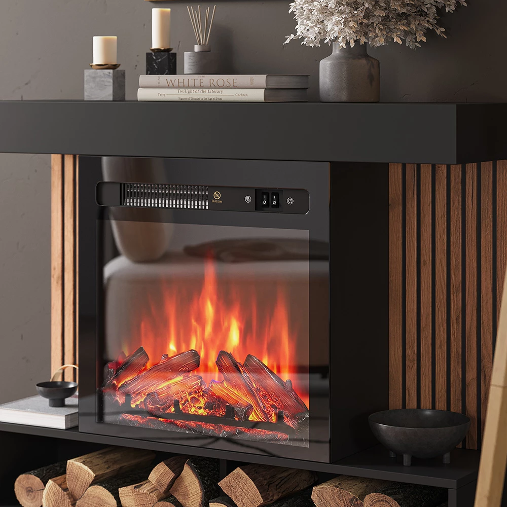 Vicco Elektrokamin Schwarz 100 cm mit realistischem Flammeneffekt und Heizung 1800W, Lynea