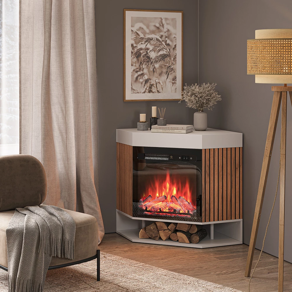 livinity® Elektrokamin Weiß 100 cm mit realistischem Flammeneffekt und Heizung 1800W, Lynea