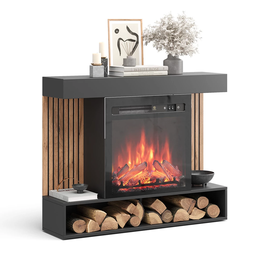 Vicco Elektrokamin Schwarz 100 cm mit realistischem Flammeneffekt und Heizung 1800W, Lynea