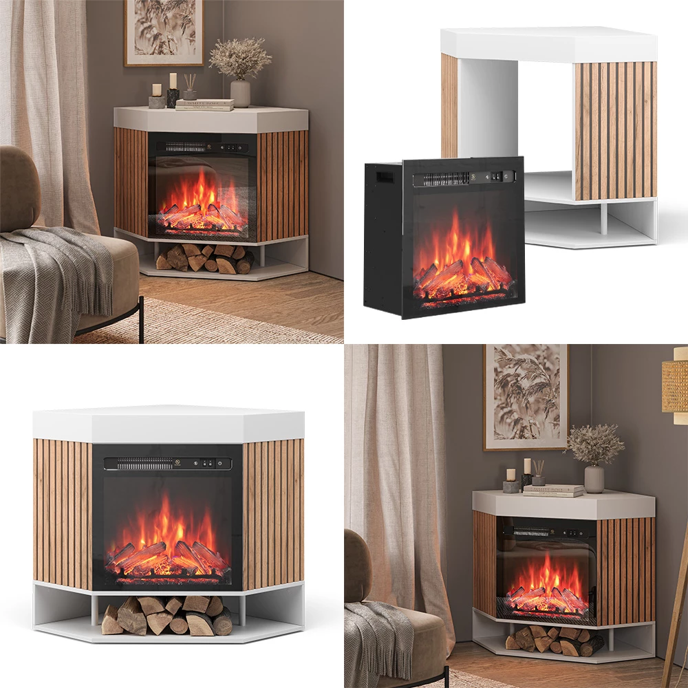 livinity® Elektrokamin Weiß 100 cm mit realistischem Flammeneffekt und Heizung 1800W, Lynea