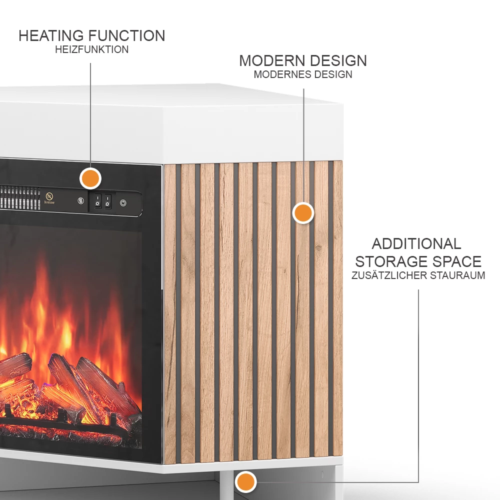 livinity® Elektrokamin Weiß 100 cm mit realistischem Flammeneffekt und Heizung 1800W, Lynea