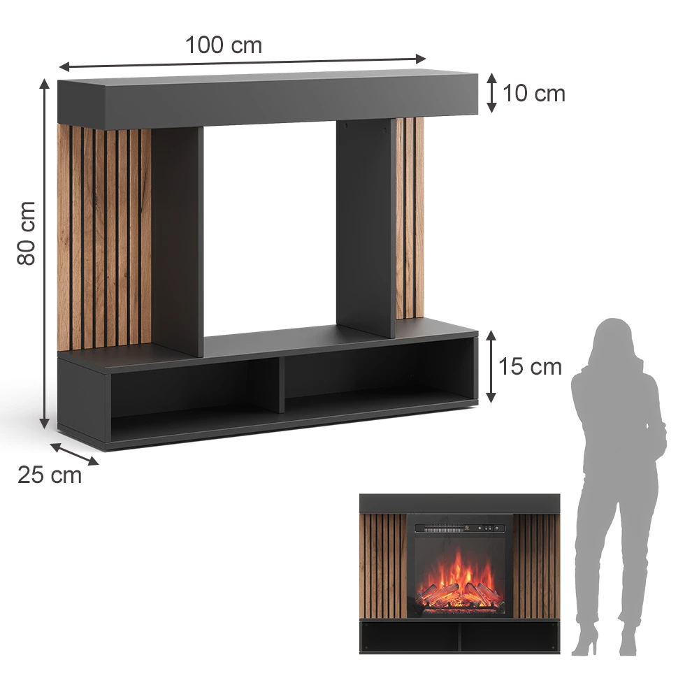 Vicco Elektrokamin Schwarz 100 cm mit realistischem Flammeneffekt und Heizung 1800W, Lynea