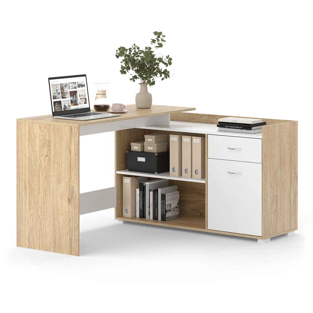 Hoekbureau in Sonoma on white background with decorative elements