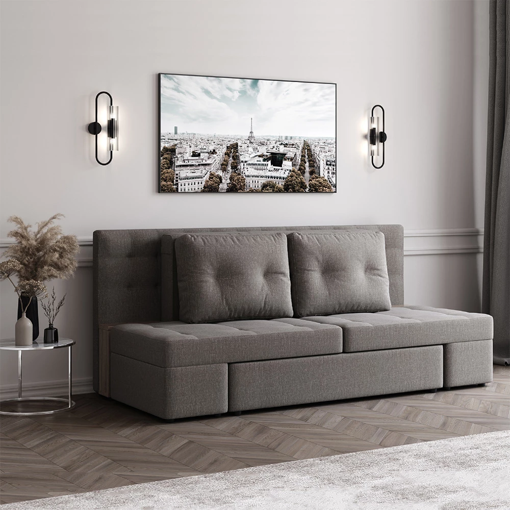 livinity® Sofa Hellgrau 235 cm mit Stauraum, Funkt-Sofa