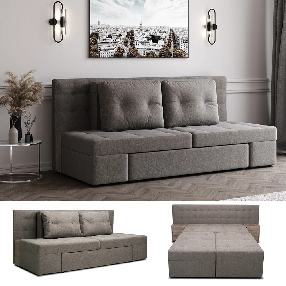 Vitalispa Sofa Hellgrau 235 cm mit Stauraum, Funkt-Sofa