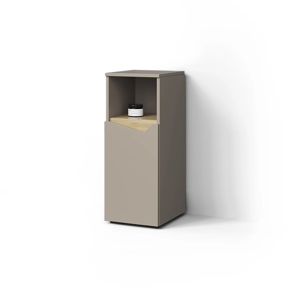 Midischrank in Greige auf weißem Hintergrund