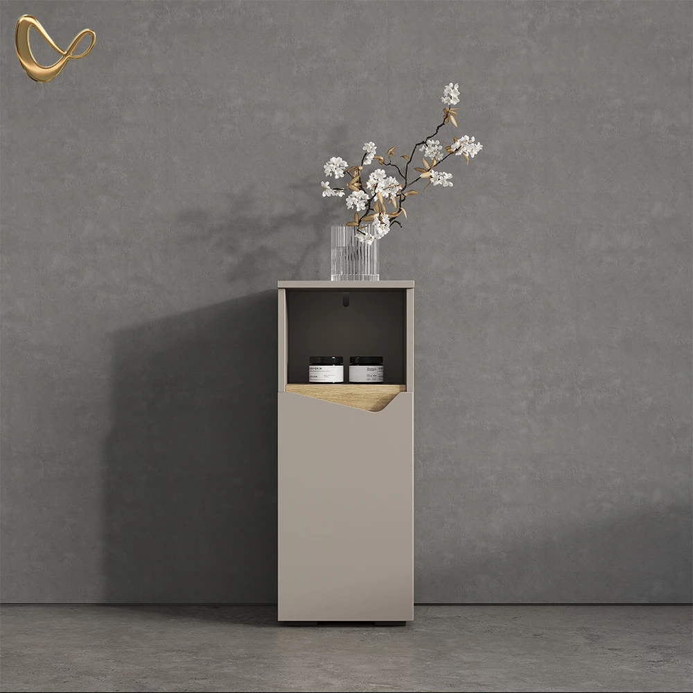 Midischrank Timavo Greige 30 x 74.5 cm mit Tür und offenem Fach livinity®