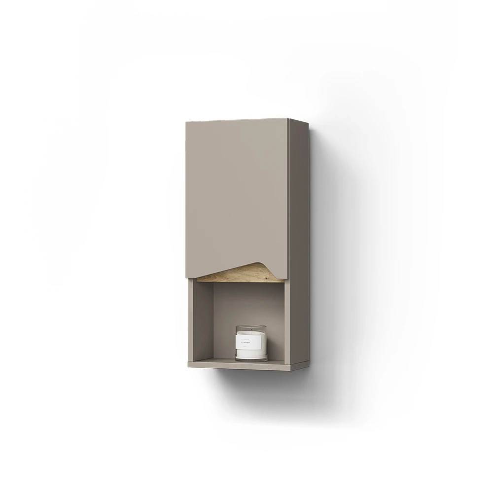 Badschrank in Greige auf weißem Hintergrund