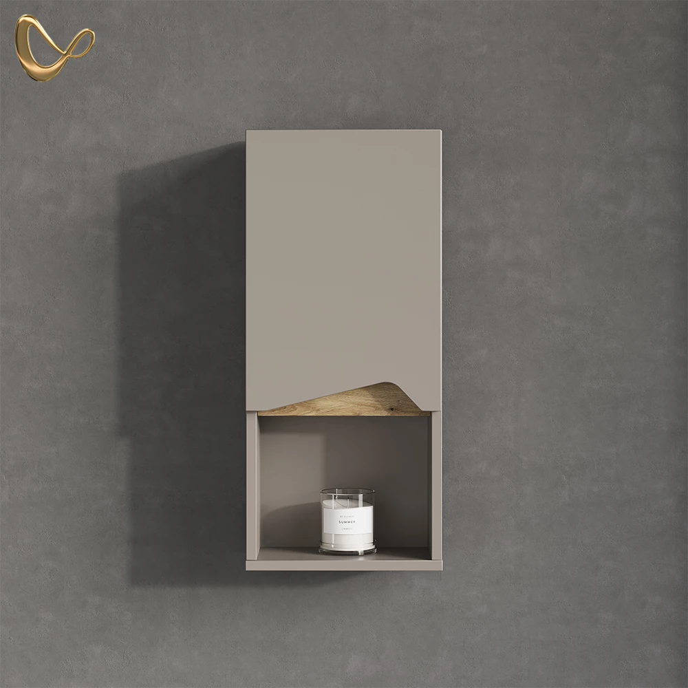 Badschrank Timavo Greige 30 x 67 cm mit Tür und offenem Fach livinity®