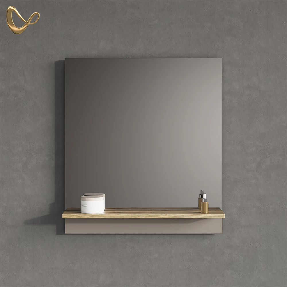 Badspiegel Timavo Greige 60 x 67 cm mit Regal livinity®