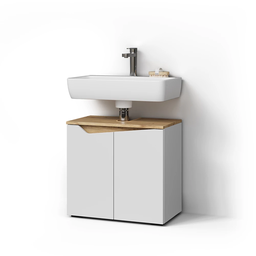 Waschbeckenunterschrank in Weiß auf weißem Hintergrund