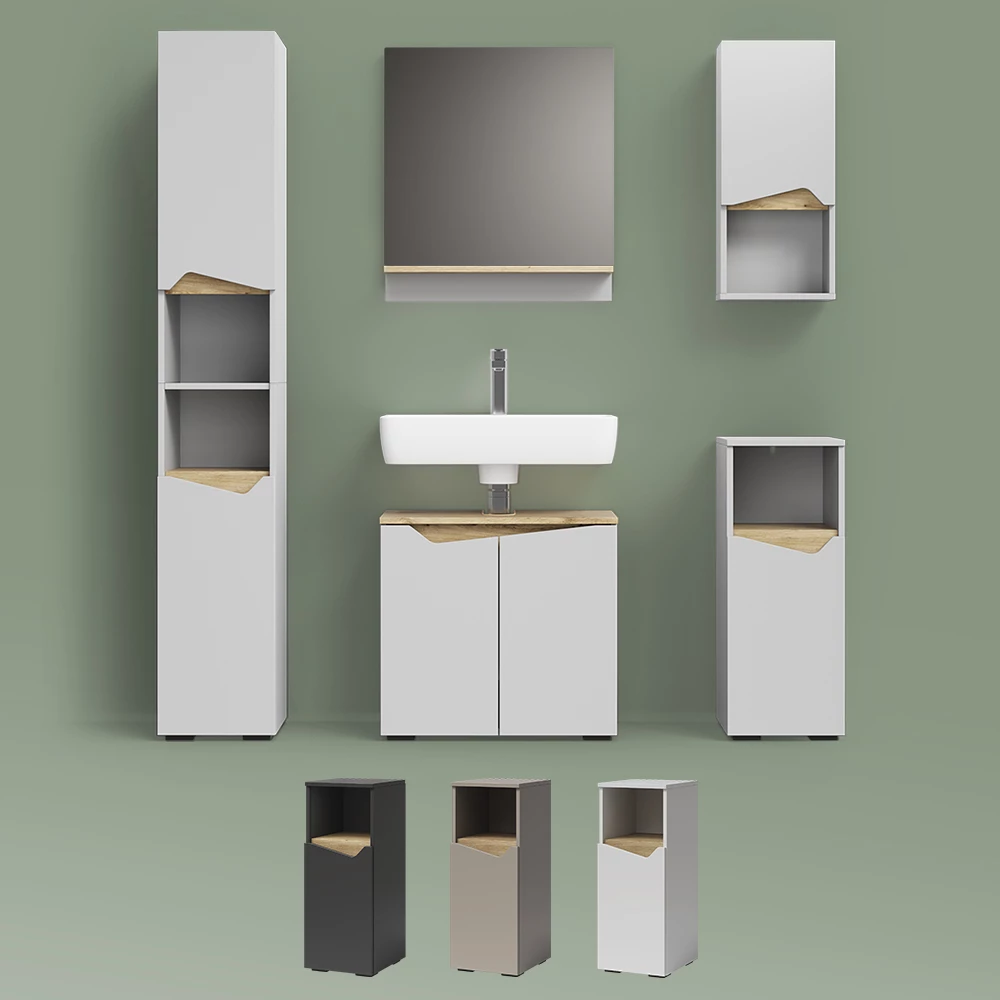 livinity® Badschrank Weiß 30 x 67 cm mit Tür und offenem Fach, Timavo
