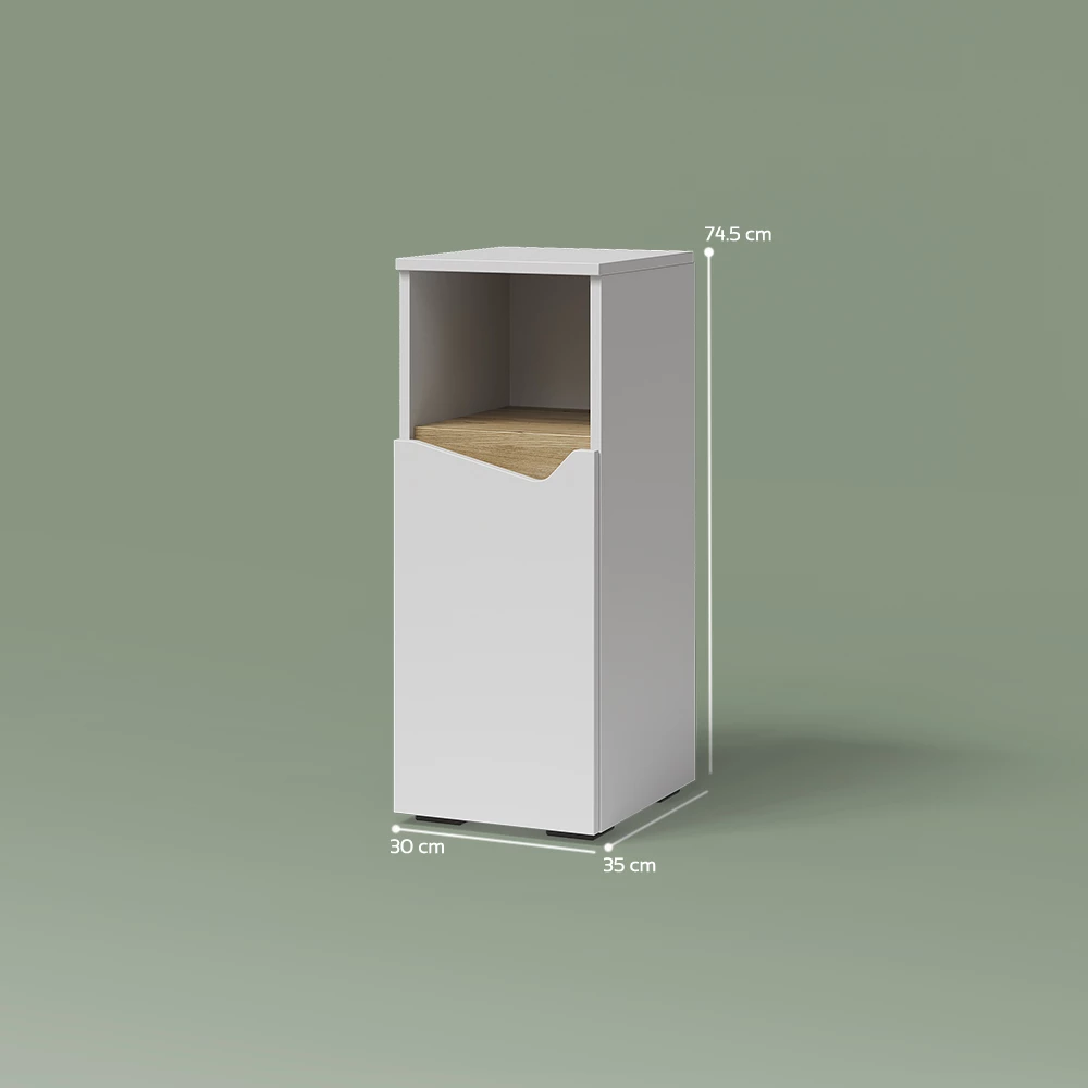 Midischrank in Weiß auf weißem Hintergrund mit sichtbaren Maßen