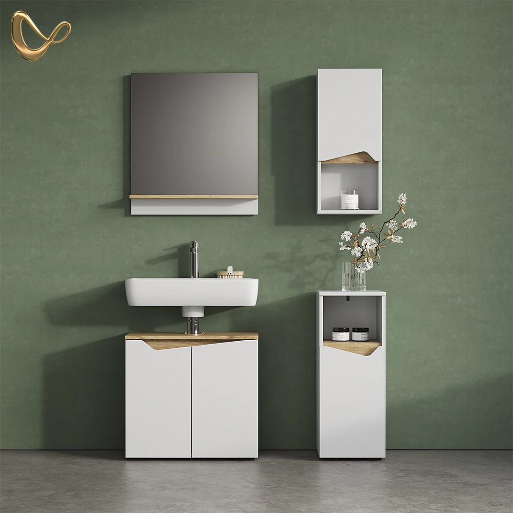 livinity® Badschrank Weiß 30 x 67 cm mit Tür und offenem Fach, Timavo