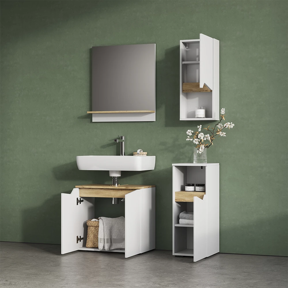 livinity® Badschrank Weiß 30 x 67 cm mit Tür und offenem Fach, Timavo